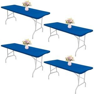 Jalancy 4 Pack 6 FT Spandex Tablecloth Rectangular Royal Blue Fitted Stretch